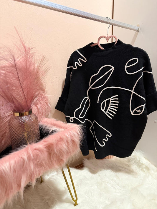 Maglione maniche corte Fantasia astratta a collo alto